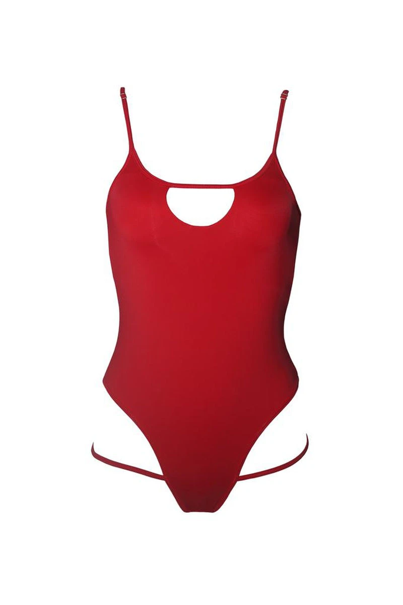 Hamade Activewear Hollow Front Bodysuit - Red 3 Hamade Activewear Hollow Front Bodysuit - Red - Image 3