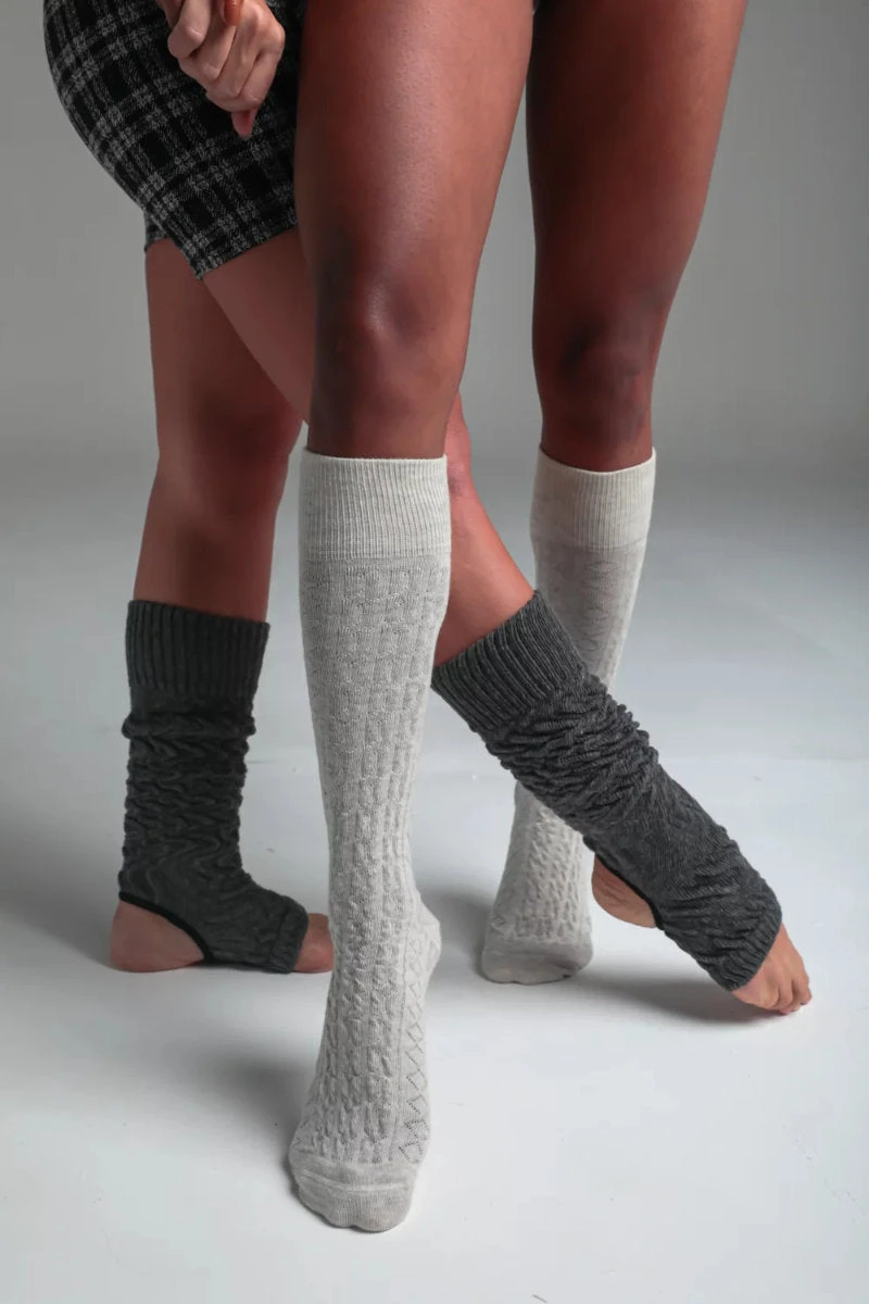 Rolling Cable Calf High Socks - Oatmeal 2 Rolling Cable Calf High Socks - Oatmeal - Image 2