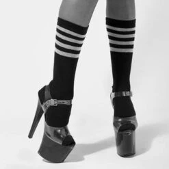 Rolling Calf High Socks - Black And White Striped -Pole Wear Shop 23 a7c53b70 2808 4864 9c32 53972e96e34d