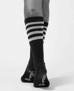 Rolling Calf High Socks - Black And White Striped -Pole Wear Shop 37