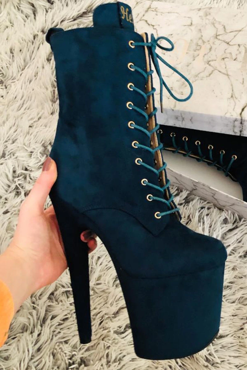 Hella Heels BabyDoll 8inch Boots - Teal 1 Hella Heels BabyDoll 8inch Boots - Teal