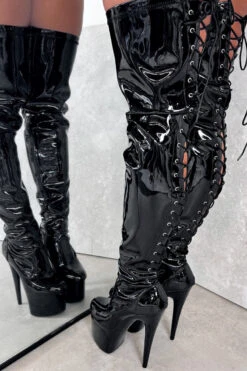 Hella Heels LipKit Thicc Thigh High Back Lace 7inch Boots - Black Beatle 8 Hella Heels LipKit Thicc Thigh High Back Lace 7inch Boots - Black Beatle -Pole Wear Shop BlackBeatleThiccThighHigh 7INCH2