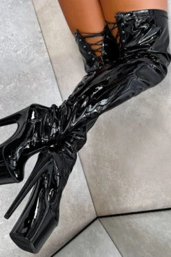 Hella Heels LipKit Thicc Thigh High Back Lace 8inch Boots - Black Beatle 9 Hella Heels LipKit Thicc Thigh High Back Lace 8inch Boots - Black Beatle -Pole Wear Shop BlackBeatleThiccThighHigh 8INCH9