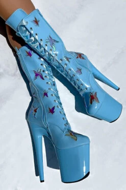 Hella Heels Butterfly 8inch Boots - Baby Blue