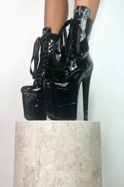 Hella Heels Renaissance 8inch Boots - Confession -Pole Wear Shop Confession Boot Black Marble 8 inch Stripper Shoes 14