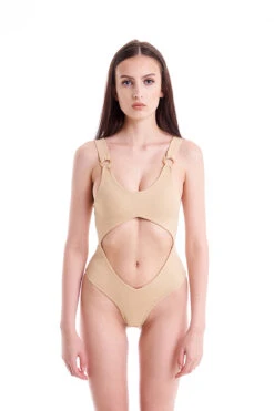 Hamade Activewear Cut Out Bodysuit - Beige -Pole Wear Shop Cutoutbodysuit Beige1