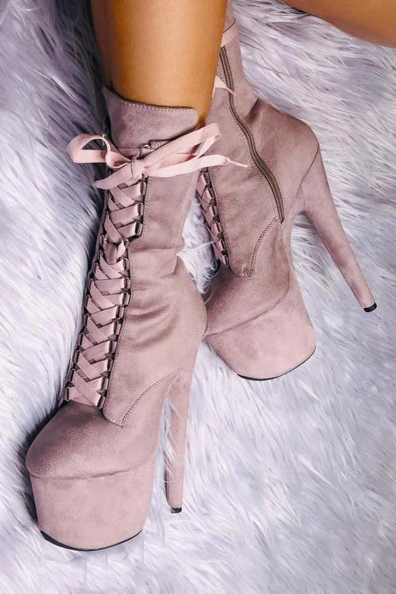 Hella Heels High BabyDoll 7inch Boots - Lilac Mink 1 Hella Heels High BabyDoll 7inch Boots - Lilac Mink