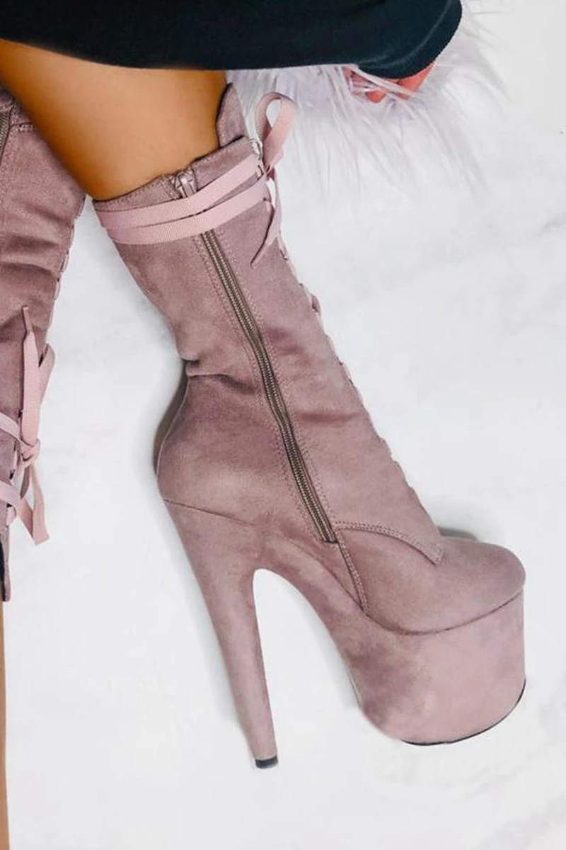 Hella Heels High BabyDoll 7inch Boots - Lilac Mink 2 Hella Heels High BabyDoll 7inch Boots - Lilac Mink - Image 2