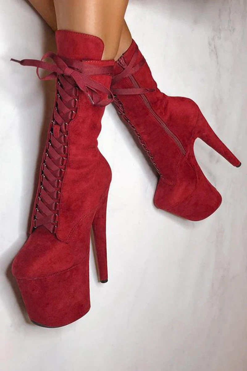Hella Heels High BabyDoll 8inch Boots - Dark Red 1 Hella Heels High BabyDoll 8inch Boots - Dark Red