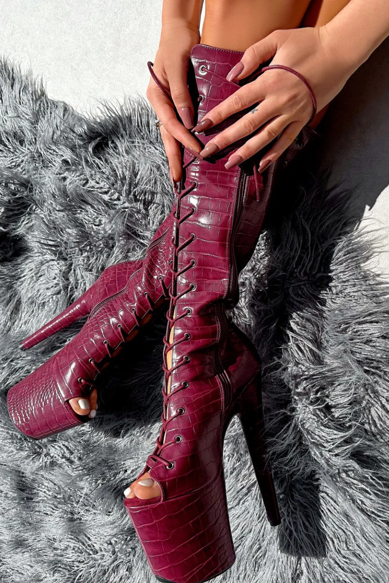 Hella Heels I Don't Bite Open Toe Knee High Boots - 8inch 1 Hella Heels I Don't Bite Open Toe Knee High Boots - 8inch