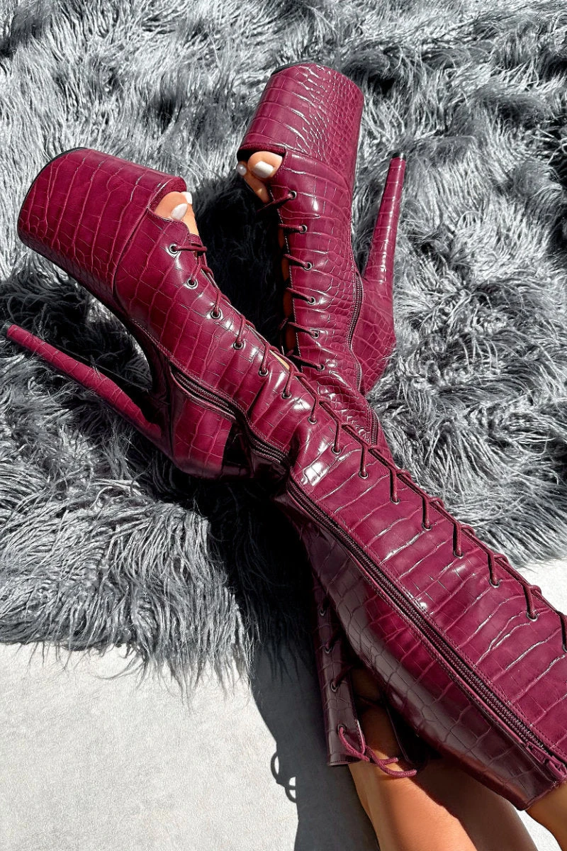 Hella Heels I Don't Bite Open Toe Knee High Boots - 8inch 2 Hella Heels I Don't Bite Open Toe Knee High Boots - 8inch - Image 2