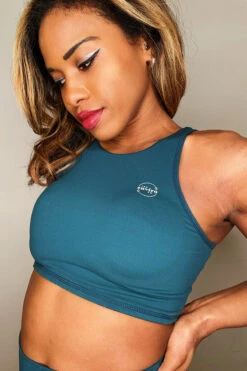 The Enviro Co. High Neck Crop Top - Blue Teal 8 The Enviro Co. High Neck Crop Top - Blue Teal -Pole Wear Shop IMG 6679 50c55d0e 86fe 4027 8ea4 947a71fd35ab