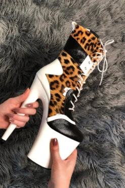 Hella Heels EmpireKicks 8inch Boots - White -Pole Wear Shop KicksWhiteLeopard8inch1