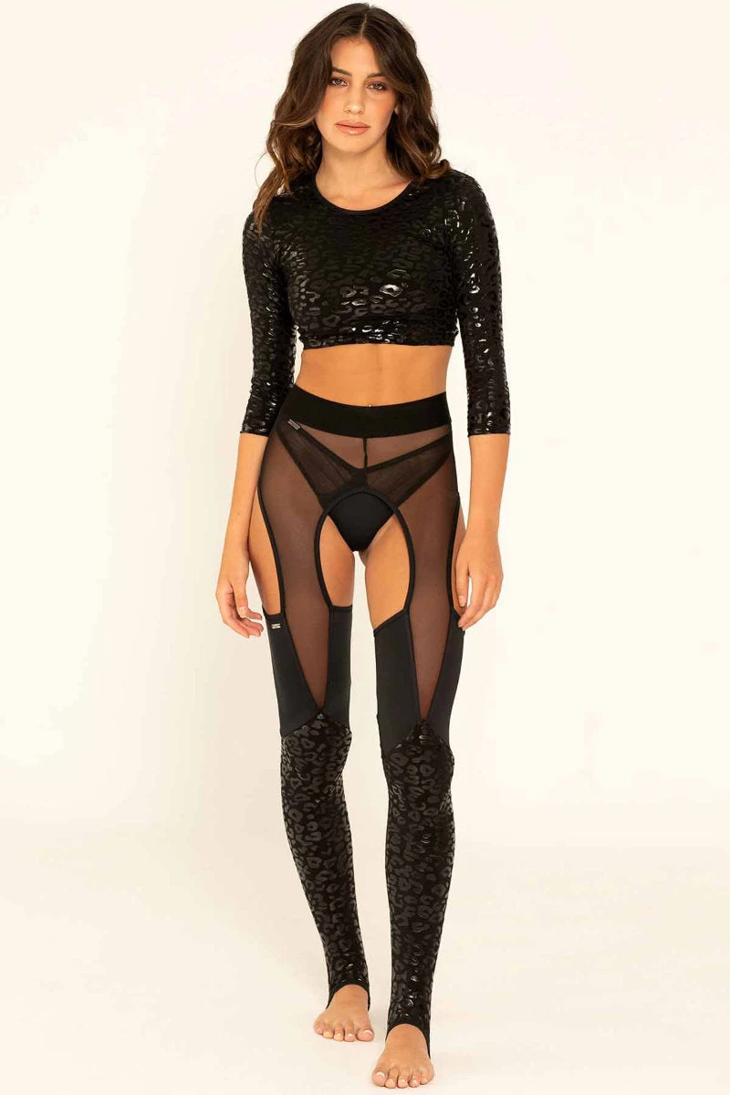 Paradise Chick Superhero Series Sticky Garter Leggings - Black Leopard 1 Paradise Chick Superhero Series Sticky Garter Leggings - Black Leopard