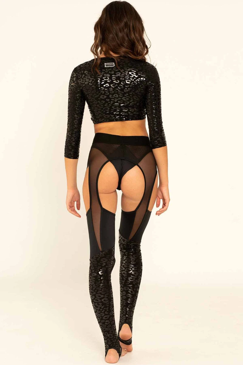 Paradise Chick Superhero Series Sticky Garter Leggings - Black Leopard 2 Paradise Chick Superhero Series Sticky Garter Leggings - Black Leopard - Image 2