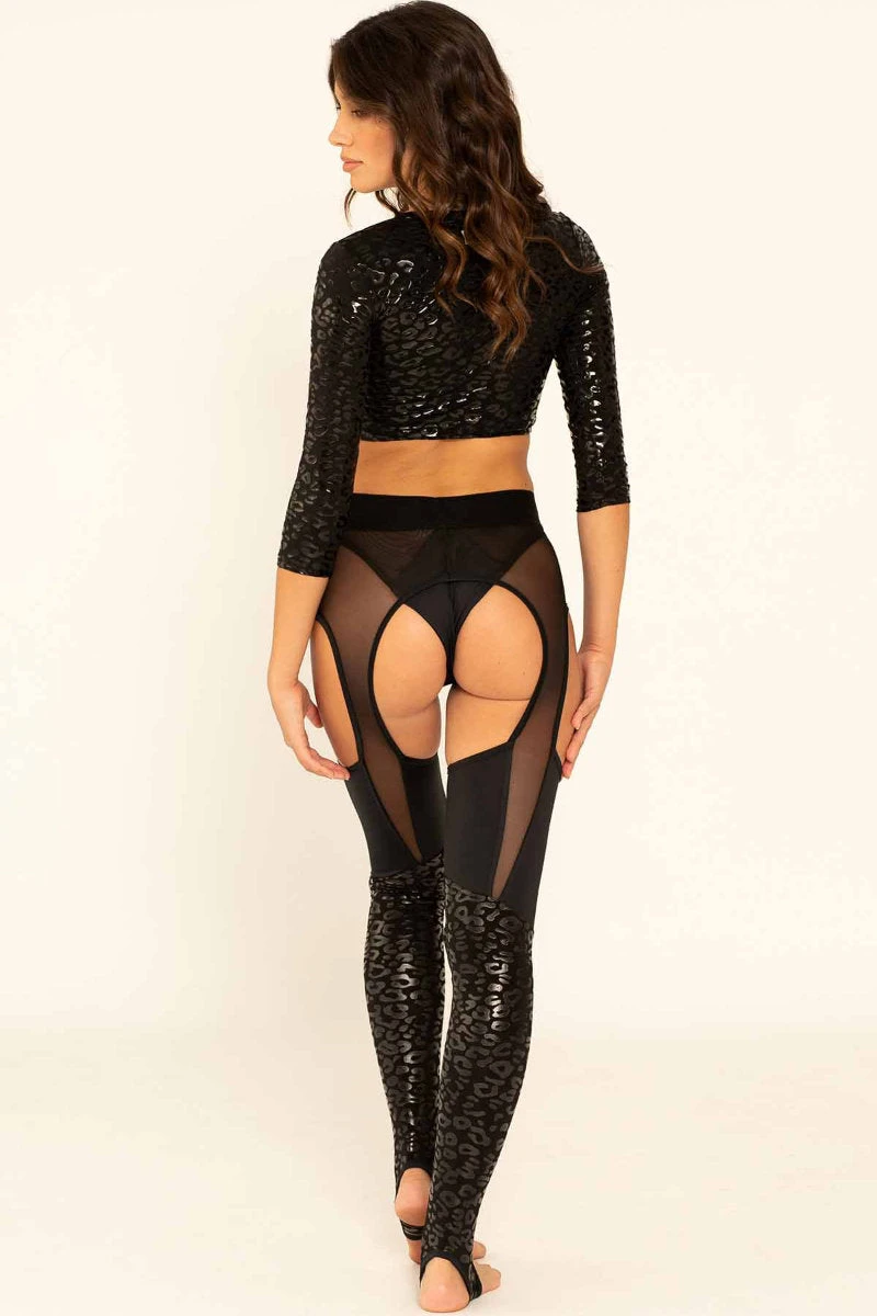 Paradise Chick Superhero Series Sticky Garter Leggings - Black Leopard 4 Paradise Chick Superhero Series Sticky Garter Leggings - Black Leopard - Image 4