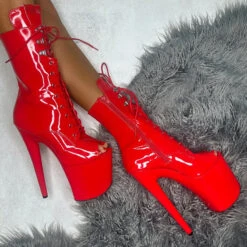 Hella Heels LipKit Open Toe 8inch Boots - Cherry Pie -Pole Wear Shop LipKit Cherry Pie Open Toe Boot Red 8 inch pole shoes Hella Heels 17