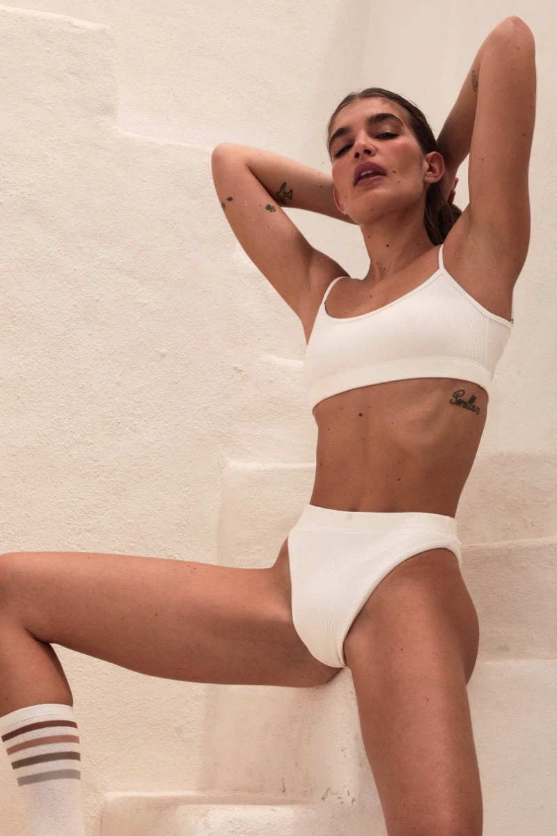 Rolling KI High Waisted Hot Pants - Ribbed Off-White 1 Rolling KI High Waisted Hot Pants - Ribbed Off-White