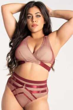 Tatiana Activewear Yuki Shorts - Burgundy Mesh -Pole Wear Shop TatianaActive YukiBurgundyMeshPoleWearSet 0428