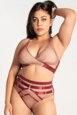 Tatiana Activewear Yuki Shorts - Burgundy Mesh -Pole Wear Shop TatianaActive YukiBurgundyMeshPoleWearSet 0439