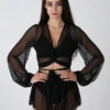 REV ACTIV Mesh Wrap Blouse - Black