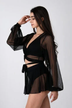 REV ACTIV Mesh Wrap Blouse - Black -Pole Wear Shop black mesh set pleasure shirt blouse 4 1