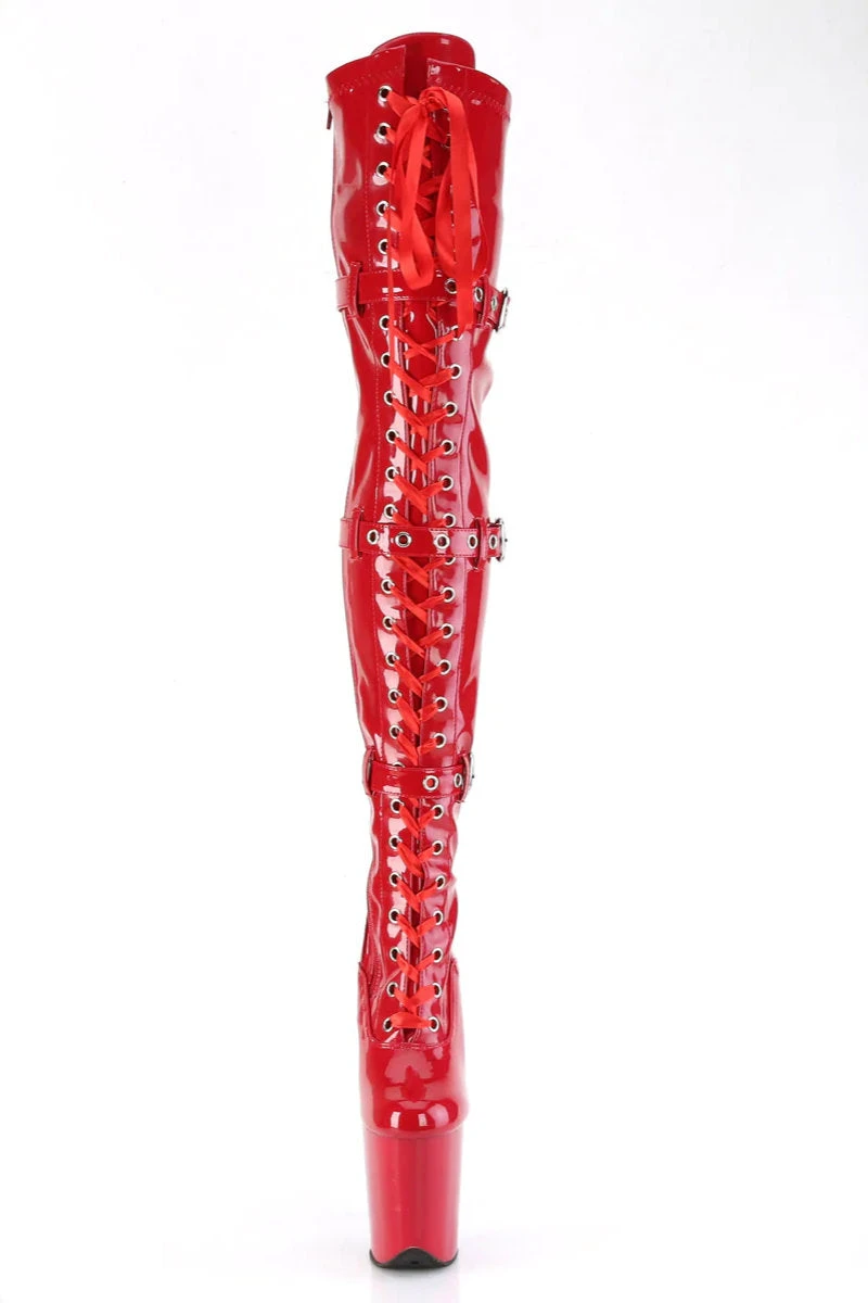 Pleaser USA Flamingo-3028 8inch Thigh High Pleaser Boots - Patent Red 2 Pleaser USA Flamingo-3028 8inch Thigh High Pleaser Boots - Patent Red - Image 2