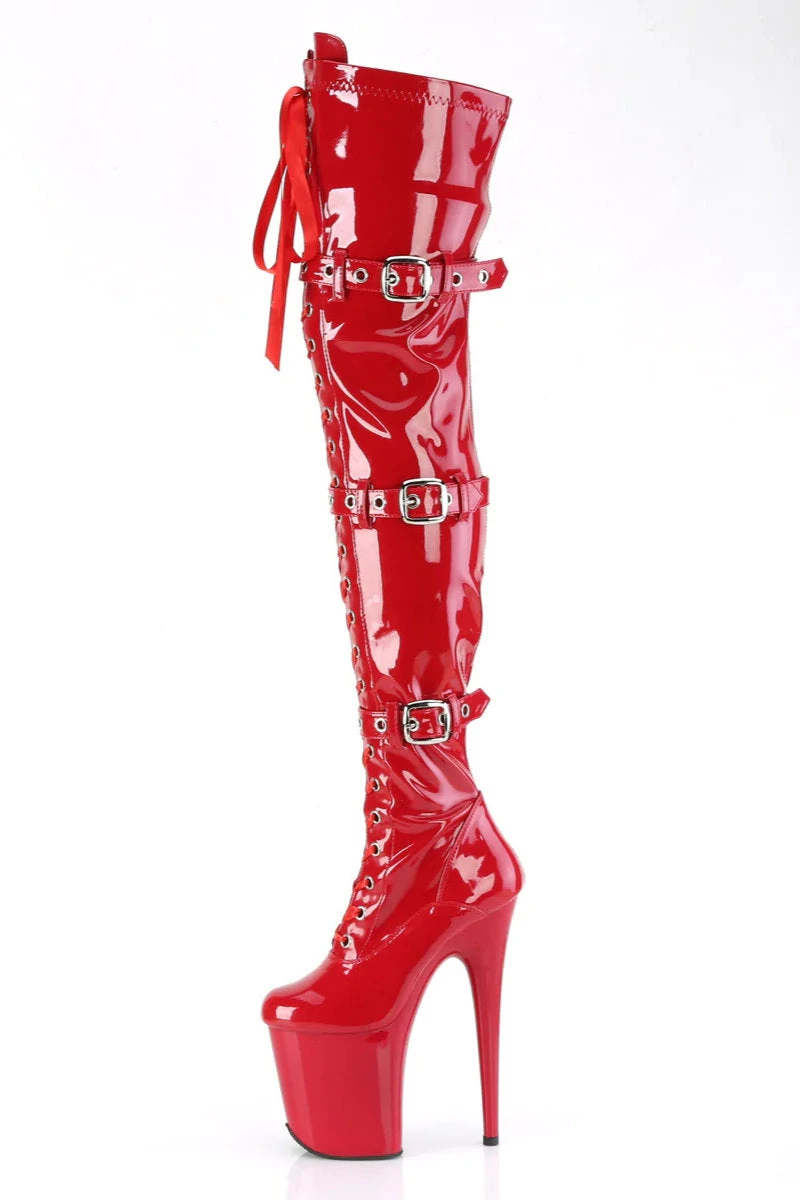 Pleaser USA Flamingo-3028 8inch Thigh High Pleaser Boots - Patent Red 3 Pleaser USA Flamingo-3028 8inch Thigh High Pleaser Boots - Patent Red - Image 3