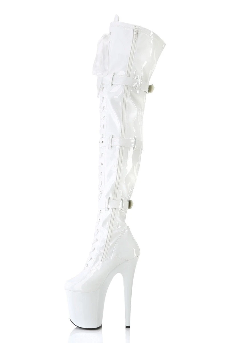 Pleaser USA Flamingo-3028 8inch Thigh High Pleaser Boots - Patent White 3 Pleaser USA Flamingo-3028 8inch Thigh High Pleaser Boots - Patent White - Image 3