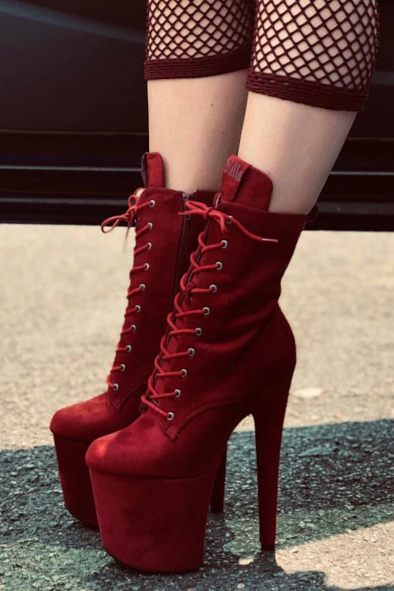 Hella Heels BabyDoll 8inch Boots - Dark Red 1 Hella Heels BabyDoll 8inch Boots - Dark Red