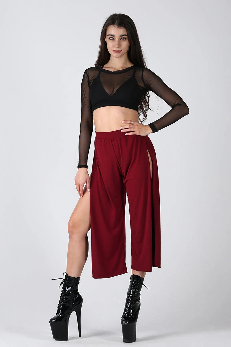 REV ACTIV Sensual Flow Pants (with Leg Slit) - Wine 2 REV ACTIV Sensual Flow Pants (with Leg Slit) - Wine - Image 2