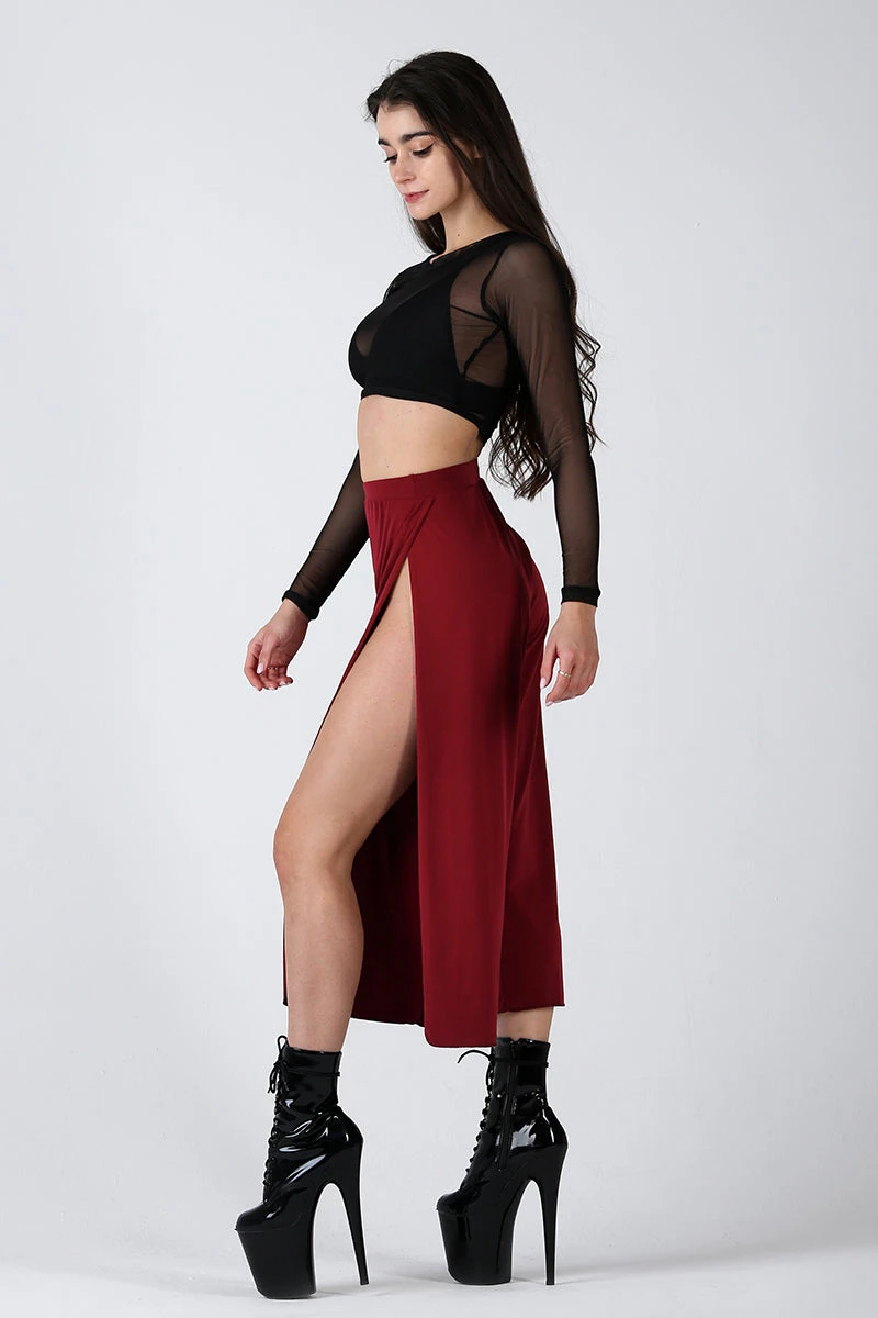 REV ACTIV Sensual Flow Pants (with Leg Slit) - Wine 3 REV ACTIV Sensual Flow Pants (with Leg Slit) - Wine - Image 3