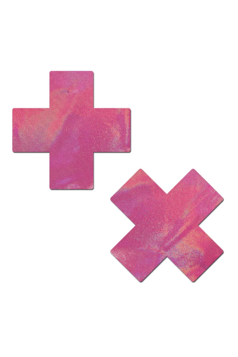 Pastease Cross Nipple Pasties - Holographic Bubblegum Pink 1 Pastease Cross Nipple Pasties - Holographic Bubblegum Pink