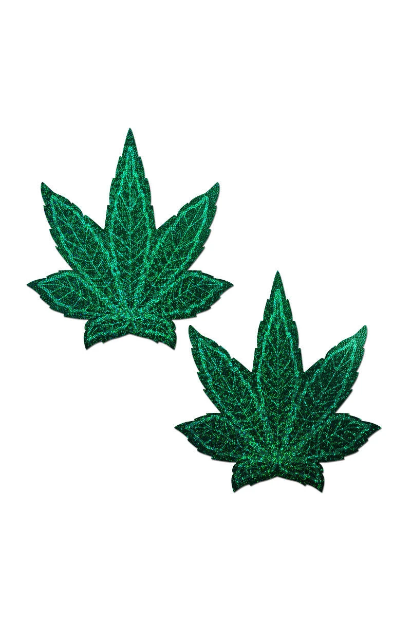 Pastease Indica Pot Leaf Nipple Pasties - Green Glitter 1 Pastease Indica Pot Leaf Nipple Pasties - Green Glitter