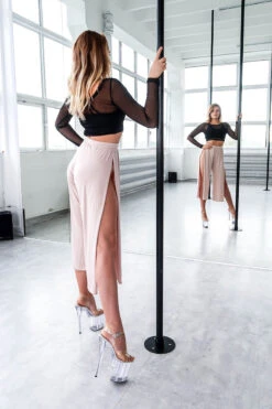 REV ACTIV Sensual Flow Pants (with Leg Slit) - Beige -Pole Wear Shop spodnieexoticsensualnudeside