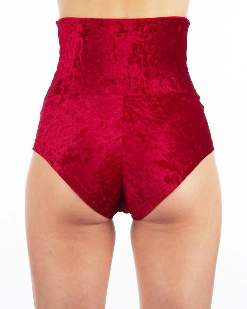 Dragonfly Betty High-Waisted Shorts - Velvet Red 3 Dragonfly Betty High-Waisted Shorts - Velvet Red - Image 3