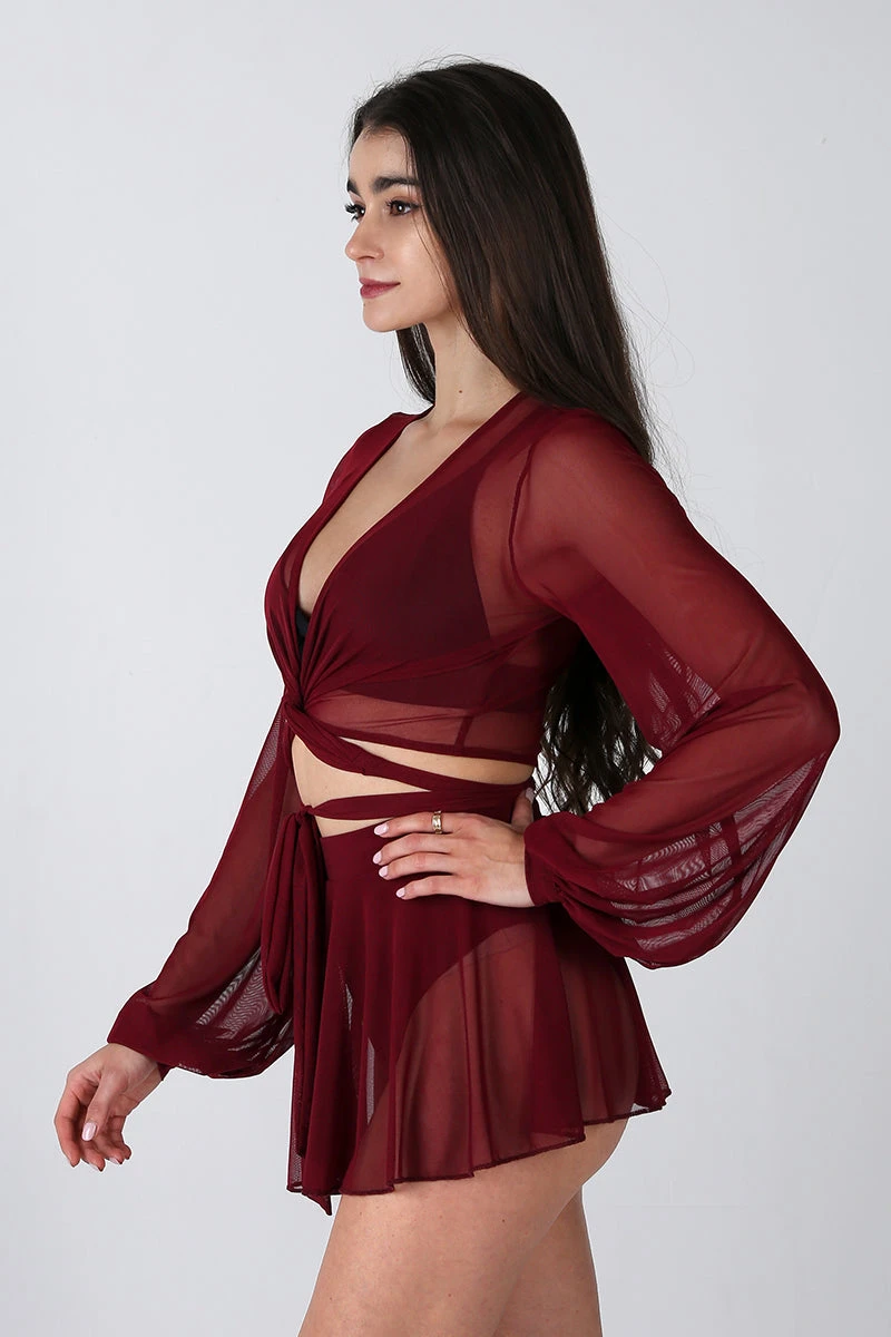 REV ACTIV Mesh Wrap Blouse - Wine 3 REV ACTIV Mesh Wrap Blouse - Wine - Image 3