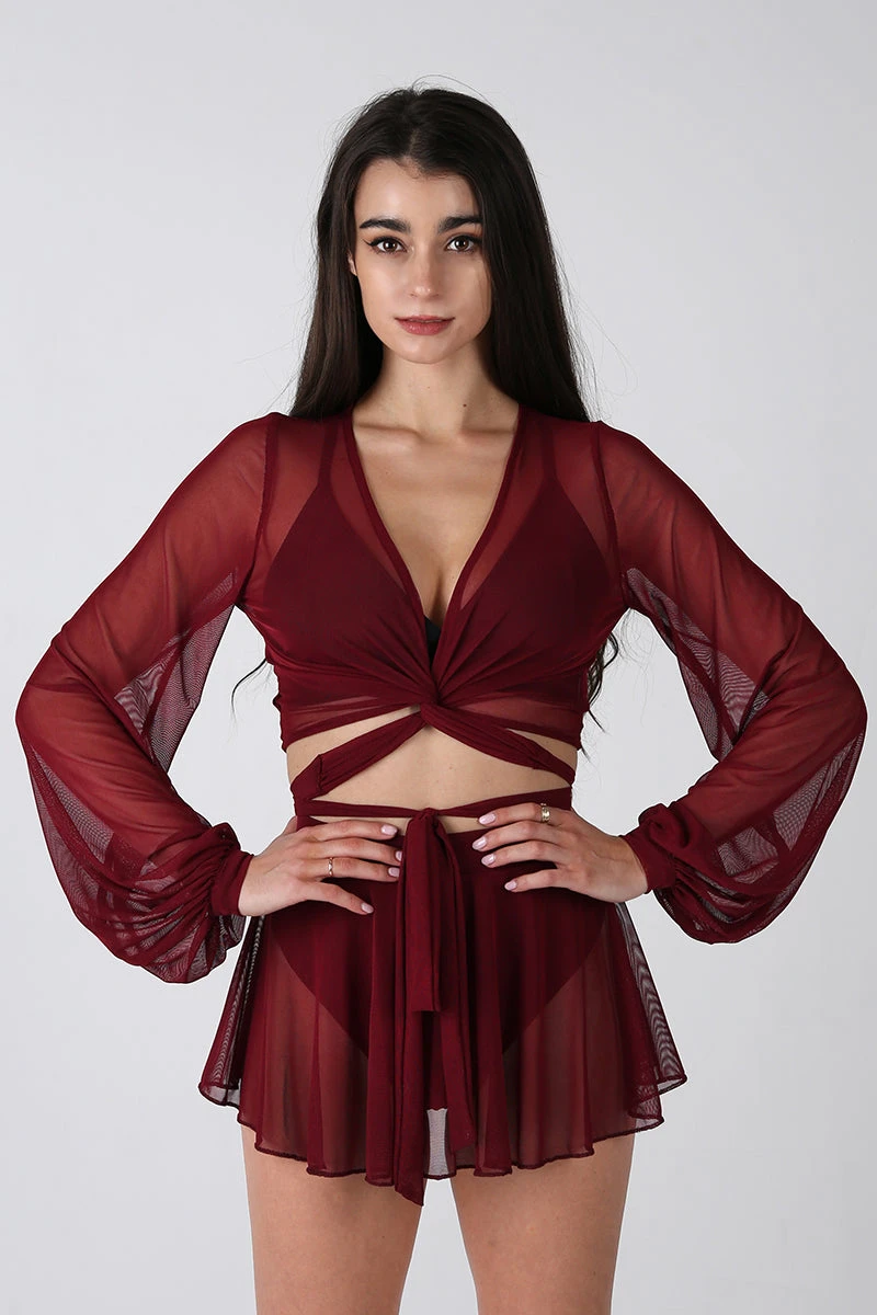 REV ACTIV Mesh Wrap Blouse - Wine 1 REV ACTIV Mesh Wrap Blouse - Wine